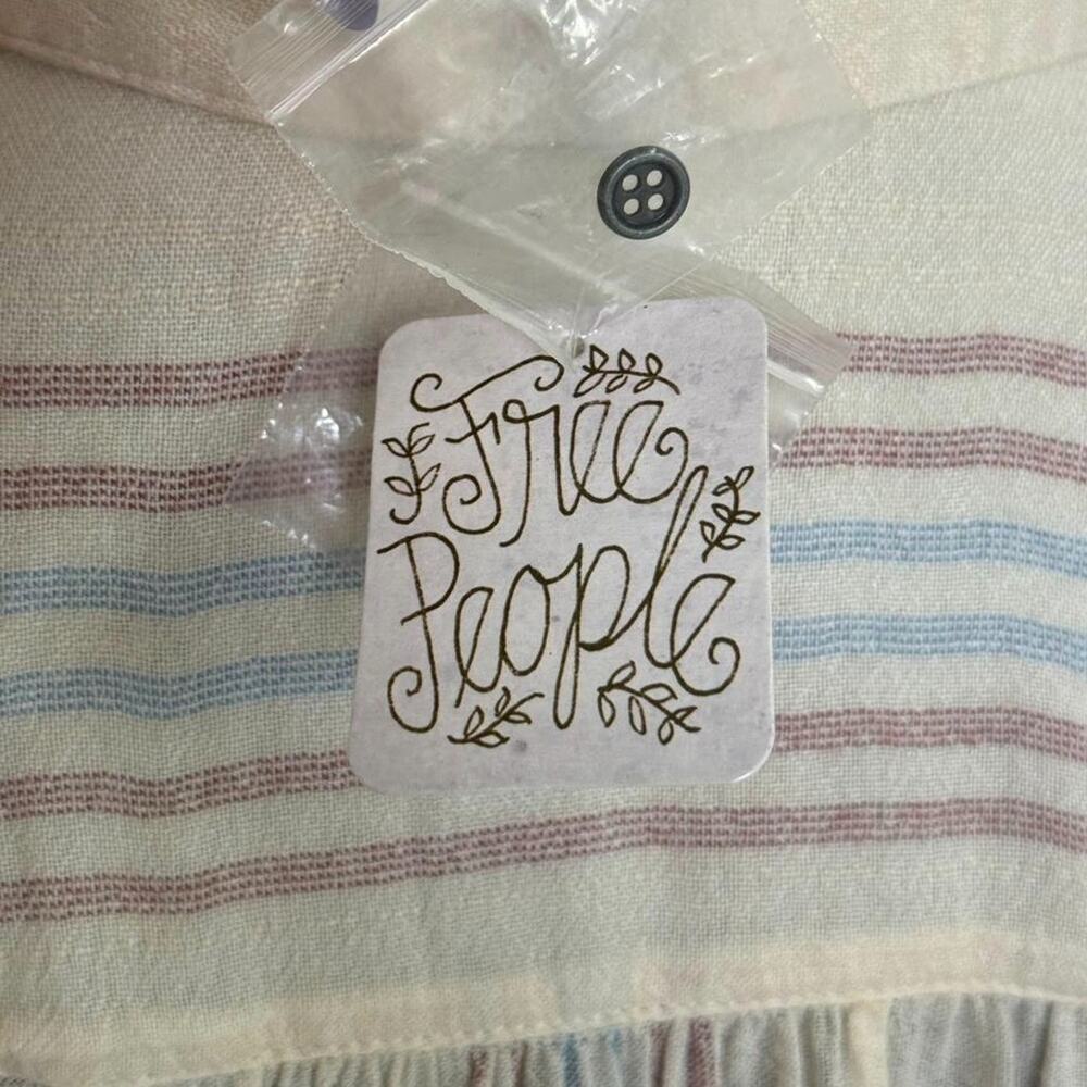 Free People On My Way Striped Shirt Ivory Multi Boho Mini Dress Size XS NWT - Picture 6 of 14